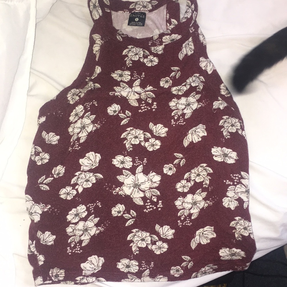 Burgundy floral halter tank